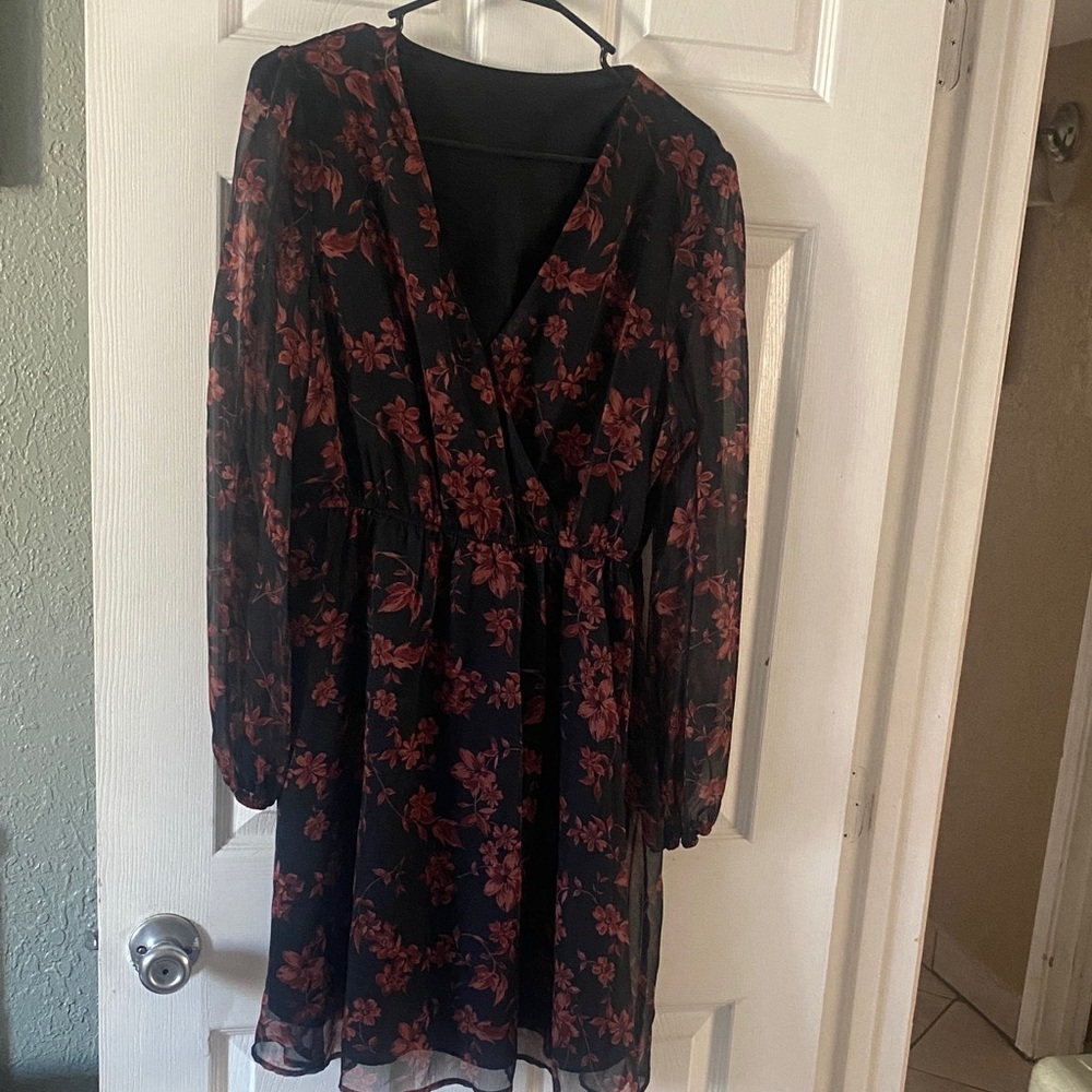Floral Black and Red Women's Dress